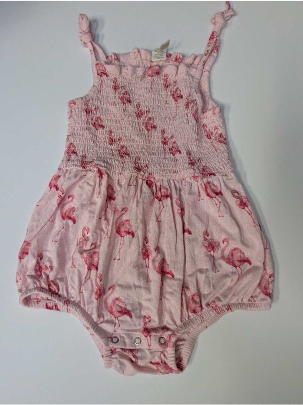 Kate Quinn Bamboo Pink Flamingos Smocked Bubble Tie Strap Flamingo 18-24